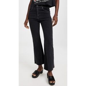 Askk NY The Geek Jeans Stone Washed Black Slim Cropped Flare Leg Stretch Raw Hem